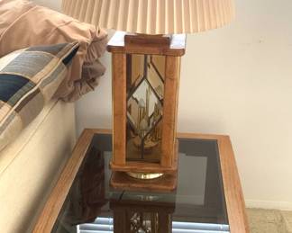 1 of 2 Vintage End Table w/Smoke Glass & Table Lamp