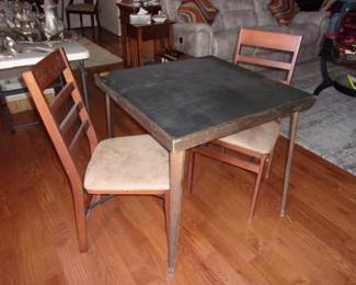 Vintage Wooden Card Table w/2 Wooden Folding Chairs, Has Never Been Used, Paper Was Still on Chair Leg