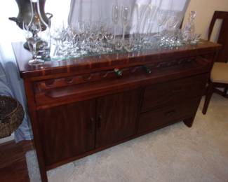 Matching Server/Wine Cabinet w/Slide Out Door That Holds Wine, Crystal Wine Decanters, Goblets
