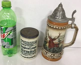 Antique Porcelain Marmalade De canter (Great Britain) and German Stein