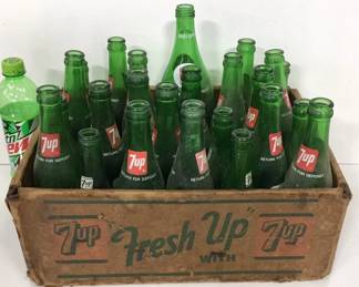 Vintage Cardboard 7UP Crate with bottles