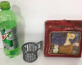 Pewter Coca Cola Soda Fountain Glass Holder and Coca Cola Hi-Jacks