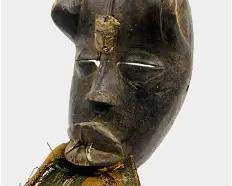 Dan Tribal Carved Wood and Metal African Face Mask Ivory Coast
