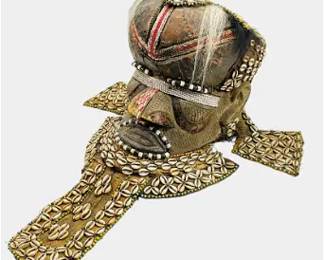 Kuba Bushoong Tribal Carved Wood and Beads African Bwoon Helmet Mask #2
