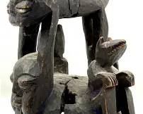 Yoruba Carved Wood African Tribal Helmet Mask w/3D Animal Forms
