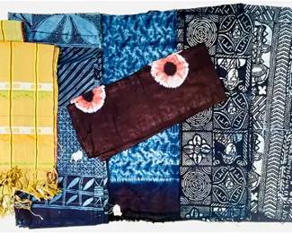Lot of Seven African Printed Tribal Textile Scarves Fabric Panels
