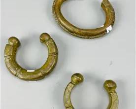 Three Big Old Taureg Brass African Niger Anklet Bracelet Currency Cuffs
