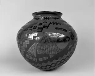 Mata Ortiz Black on Black Pottery Jar by Eduardo Ortiz Native American
