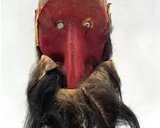 Dan Tribal Zakpai Carved Wood and Red Cloth Face Mask w/Reticulated Jaw/Beard
