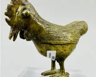 Old Akan African Brass Animal Figure Tribal Statue of a Rooster
