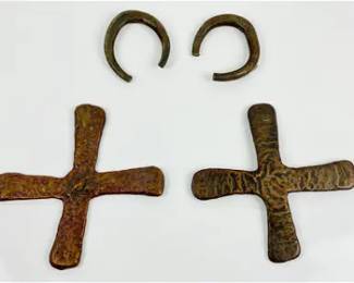 Antique Belgian Congo Katanga Cross DRC African Tribal Copper Currency PAIR Plus Two Cuffs
