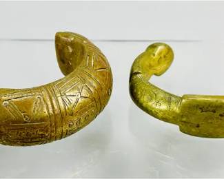 Two Old Taureg Brass Manilla Currency African Niger Bracelet Cuffs Lot #2
