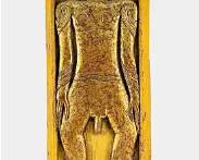 Old Large Carved and Painted Giltwood Bas-Relief Wall Plaque of Nude Buddha Cambodia
