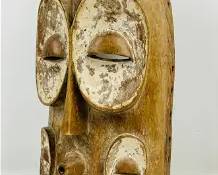 Large Carved and Painted Wood Bembe Tribal Face Mask African DRC
