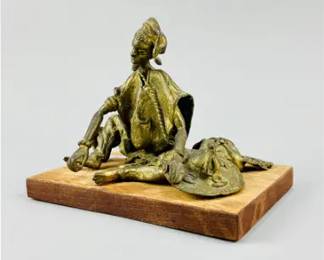 Old Benin Gilt Bronze Tribal Figurine Seated African Trader Nigeria
