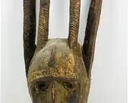 Bamana Ntomo Carved Wood Horned African Tribal Mask

