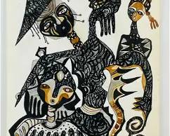 Diatta Seck Contemporary African Art Original Watercolor Gouache Painting on Paper 1983
