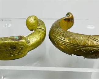 Two Old Taureg Brass Manilla Currency African Niger Bracelet Cuffs
