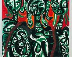 Diatta Seck Contemporary African Art Original Watercolor Gouache Painting on Paper 1982
