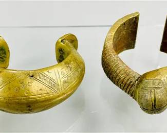 Two Old Taureg Brass Manilla Currency African Niger Bracelet Cuffs Lot #3
