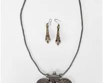 Antique Silver and Lapis Heart-Shaped Pendant Necklace from India
