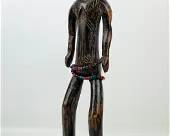 Mbole African Carved Wood Standing Tribal Male Figure Mali w/Trade Beads
