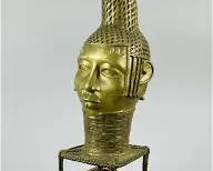 African Oba Queen Mothers Head Brass Tribal Figurine Benin Statue
