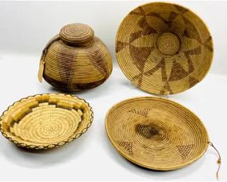 Collection of Four African Coiled Hand Woven Baskets and Bowls
