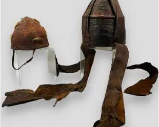 Lega Tribal Cowrie African Basket Hat DRC plus Leather Saddle Decoration Kenya or Sudan
