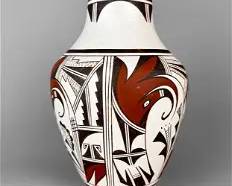 Native American Hopi Polychrome Large Vase Pictorially Signed
