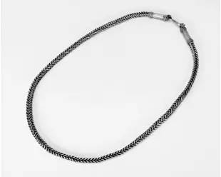 Old Herring-Bone Weave Silver 32" Necklace from India
