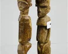 African Carved Wood Lobi Tribal Figurines Statue Pair #3
