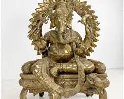 Aakrati Lord Ganesha Sitting Throne Large Solid Brass Statue from India
