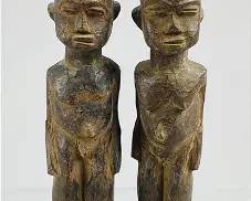African Lobi Bateba Carved Wood Tribal Statue Pair Burkina Faso Figurines
