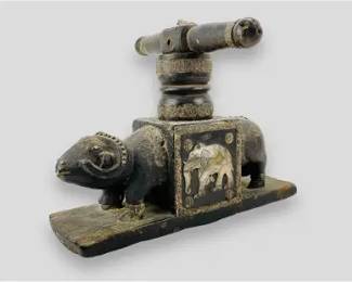 Antique Carved Wood and Metal Noodle Maker Press w/Carved Ram India
