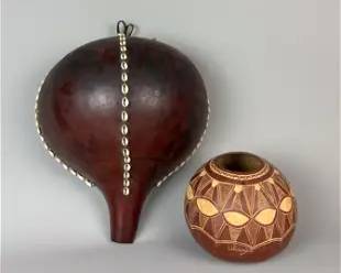Signed Tanzania Carved Gourd George Lilanga plus African Tribal Calabash
