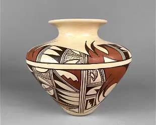 Native American Hopi-Tewa Painted Pottery Vase Signed
