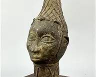 Benin African Queen Bronze Portrait Bust Nigerian Tribal Statue
