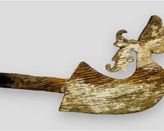 Antique Indonesian Dayak Carved and Painted Wood House Finial Hornbill Bird #1
