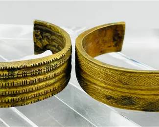 Bukina Faso Tribal African Currency Cast Brass Bracelet Cuffs
