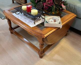 Double Drop Leaf 4 Glass Top Table. 