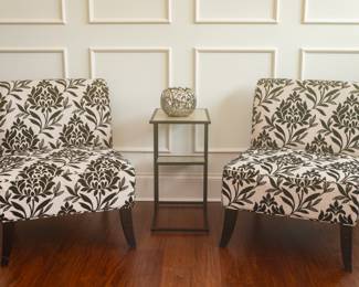 Pair of White and Black Chairs 26” Wide x 33 1/4” Tall x 17.5 Seat Tall
