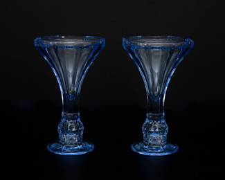 Art Deco Blue Glass Vase and Taper Candle Holder in One