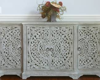 Clairabelle 72" Solid Mango Wood Gray Sideboard Buffet Table Cabinet 72” Wide x 18” Deep x 36” Tall
