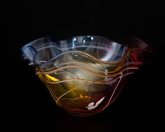 Vintage Signed Adam Jablonski Hand Blown Art Glass Poland Crystal Large Glass Centerpiece Bowl

