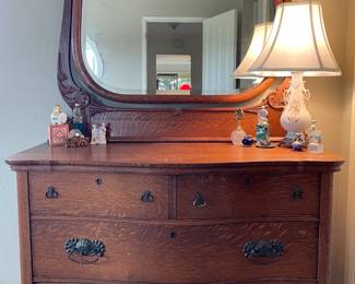 Antique Dresser with Mirror (all drawers slide smoothly.)