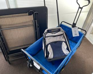 Foldable wagon, folding chairs, suitcase