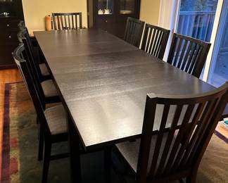Ikea Table and 8 chairs, Black, with 2 leaves