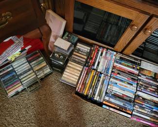 Cassette tapes, CD's, DVD's.