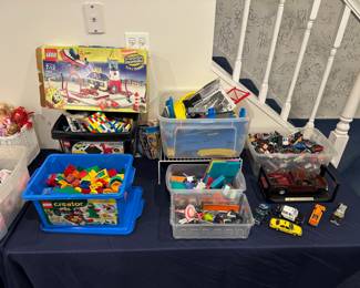 Legos, die cast cars, thomas the train and more